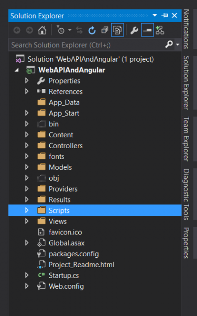 Web API With Angular JS Solution Explorer