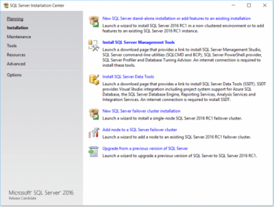 Installation Center SQL Server Start