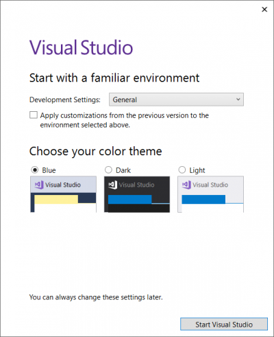 Selecting_theme_in_Visual_Studio_2017